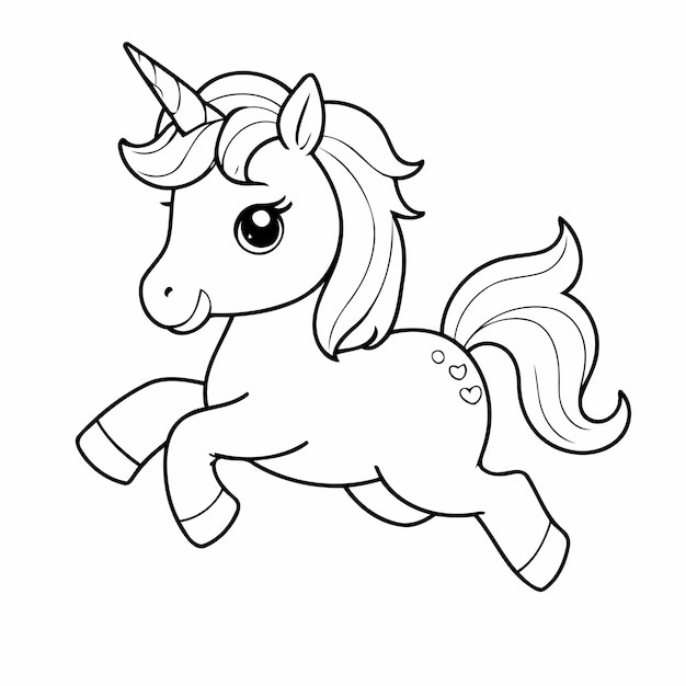 Ilustración vectorial de un lindo unicornio para niños para colorear