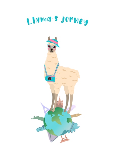 Ilustración vectorial con lindo viajero de llama