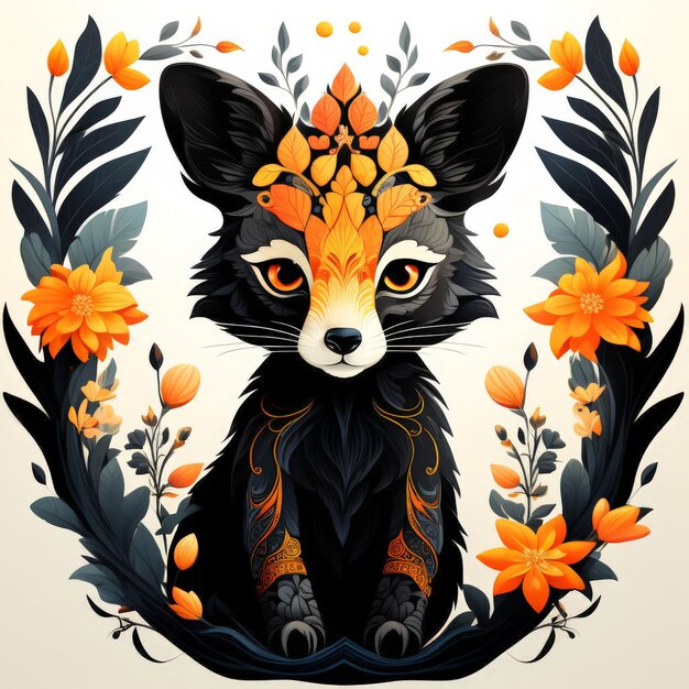 Ilustración vectorial del lindo zorro con flores Ilustración vectoria del linda zorro con flowe