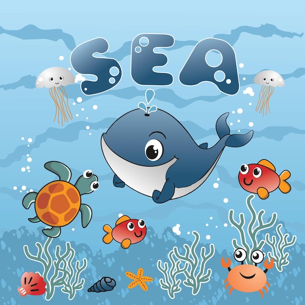 ilustración vectorial de lindos animales en el mar