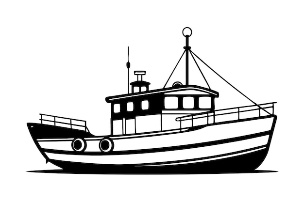Ilustración vectorial de la línea de arte del barco de pesca