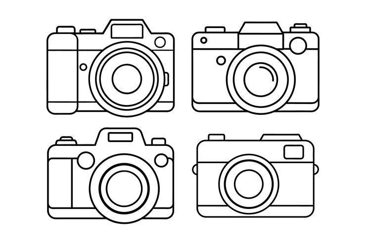 Ilustración vectorial de la línea de arte de la cámara