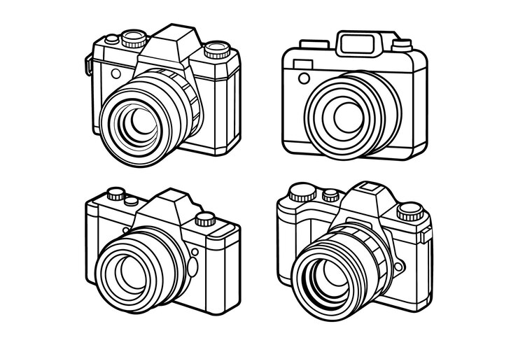 Ilustración vectorial de la línea de arte de la cámara