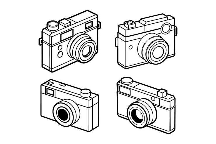 Ilustración vectorial de la línea de arte de la cámara