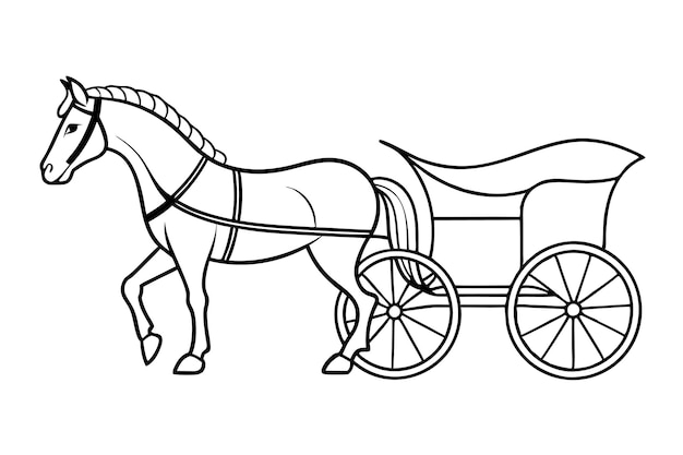 Ilustración vectorial de la línea de arte del carruaje de caballos
