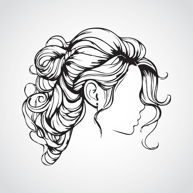 Vector ilustración vectorial de la línea de arte del estilo de cabello femenino