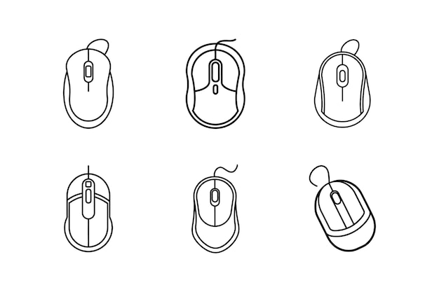 Ilustración vectorial de la línea de arte del icono del ratón del ordenador