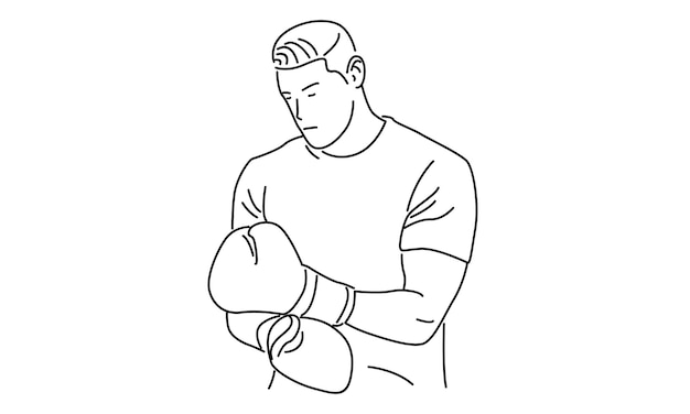 Ilustración vectorial de la línea de arte del joven boxeador