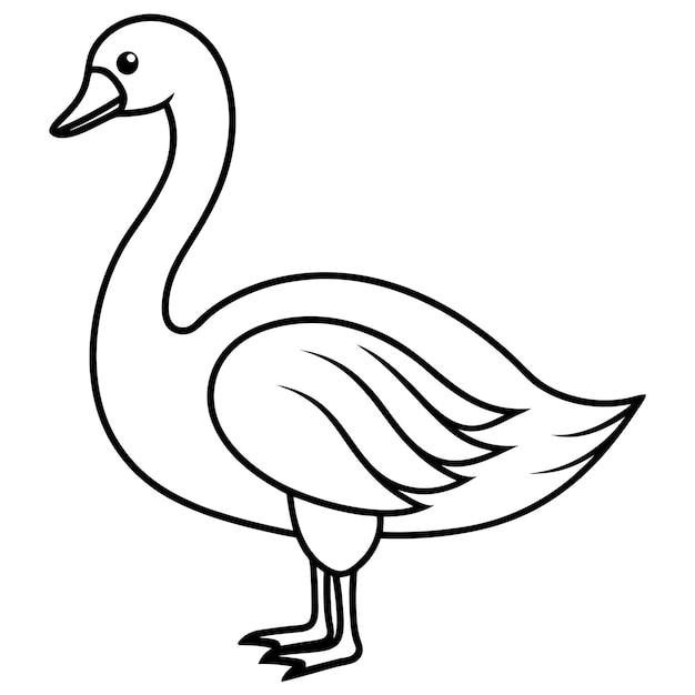 Ilustración vectorial de línea de arte del pájaro cisne de pie
