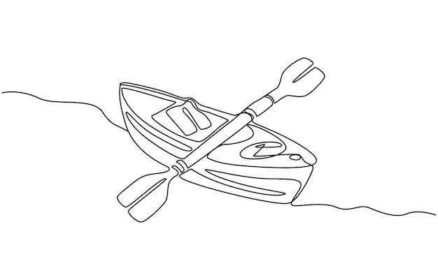Ilustración vectorial de línea continua canoa Un dibujo de línea continua del transporte marítimo