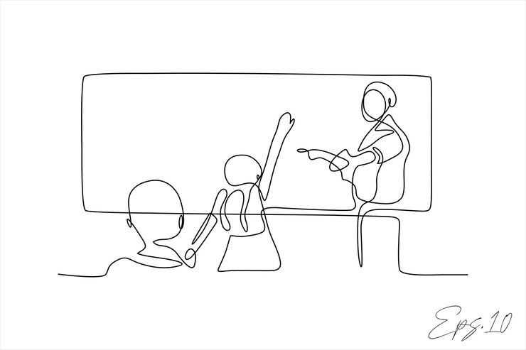 Vector ilustración vectorial de línea continua de la clase de enseñanza del profesor