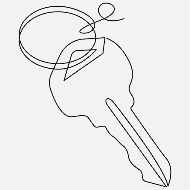 Ilustración vectorial de línea continua dibujada a mano arte clave Contorno de clave dibujado a mano de una línea