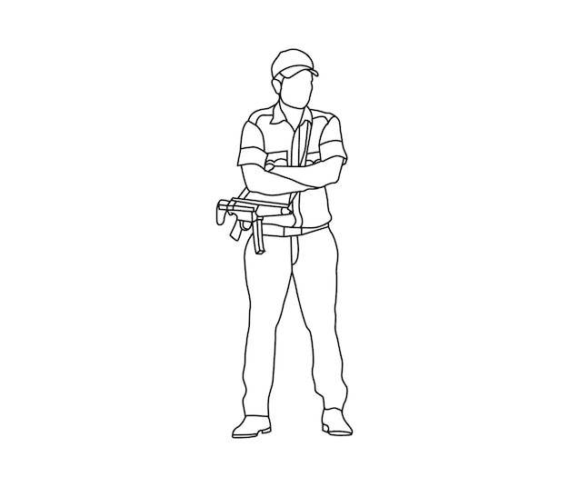Ilustración vectorial línea continua dibujando a un policía