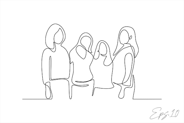 ilustración vectorial línea continua de mujeres en una fila posando