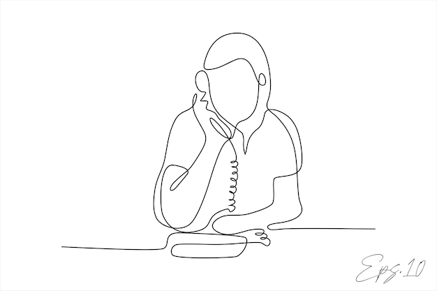 Ilustración vectorial de línea continua de un operador de servicios llamando a un cliente sentado frente a