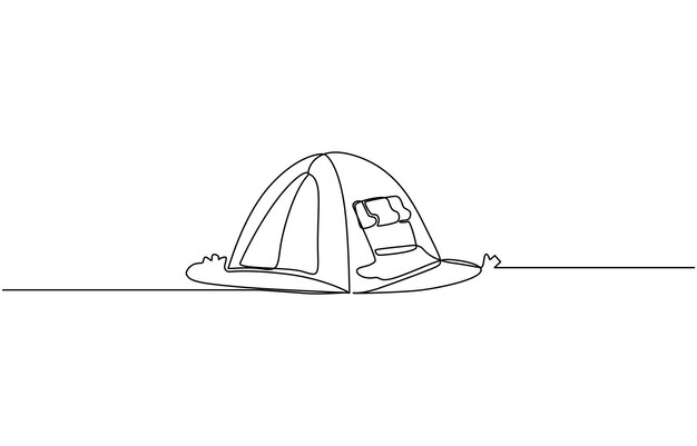 Ilustración vectorial de línea continua de la tienda de campamento Dibujo de línea continua única de la carpa de campamento