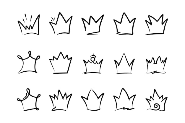 Ilustración vectorial de la línea de la corona del conjunto de Doodle