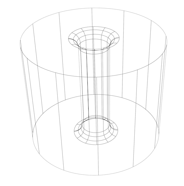 Ilustración vectorial de línea d del cilindro del marco de alambre del vector técnico aislada en blanco