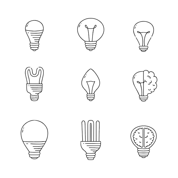 Ilustración vectorial de la línea de dibujos de la idea de la bombilla