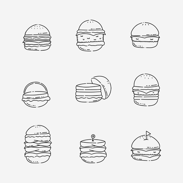 Vector ilustración vectorial de la línea de garabateo de hamburguesas de comida rápida