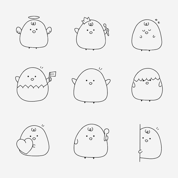 Ilustración vectorial de la línea de garabateo de pollo lindo