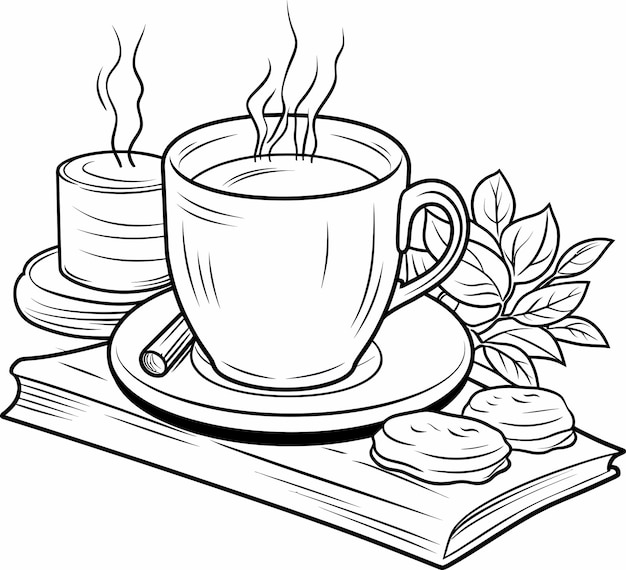 Ilustración vectorial de línea gruesa de doodle de café