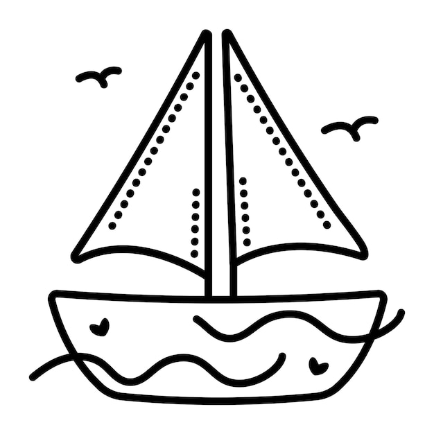 Ilustración vectorial de línea negra de velero Pictograma de un solo barco