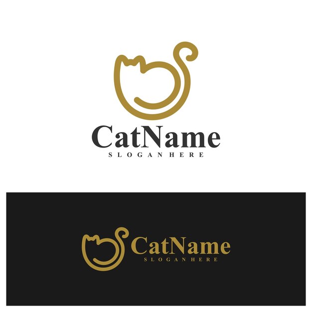 Ilustración vectorial de la línea simple del logotipo de Cat plantilla de concepto de diseño del logotipio de Cat