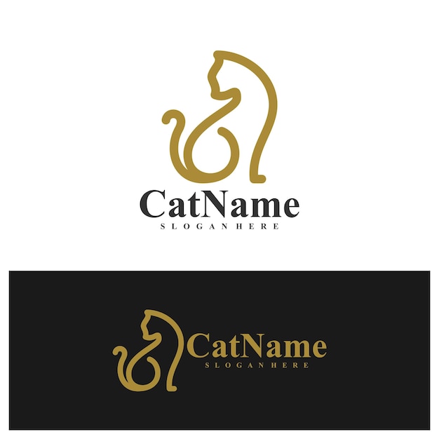 Ilustración vectorial de la línea simple del logotipo de Cat plantilla de concepto de diseño del logotipio de Cat