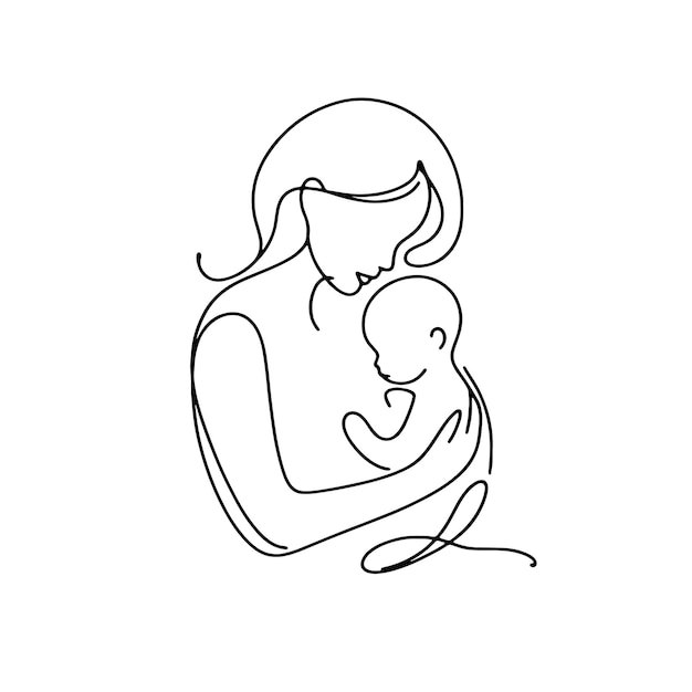 Ilustración vectorial de línea única mínima dibujada a mano Madre e hijo
