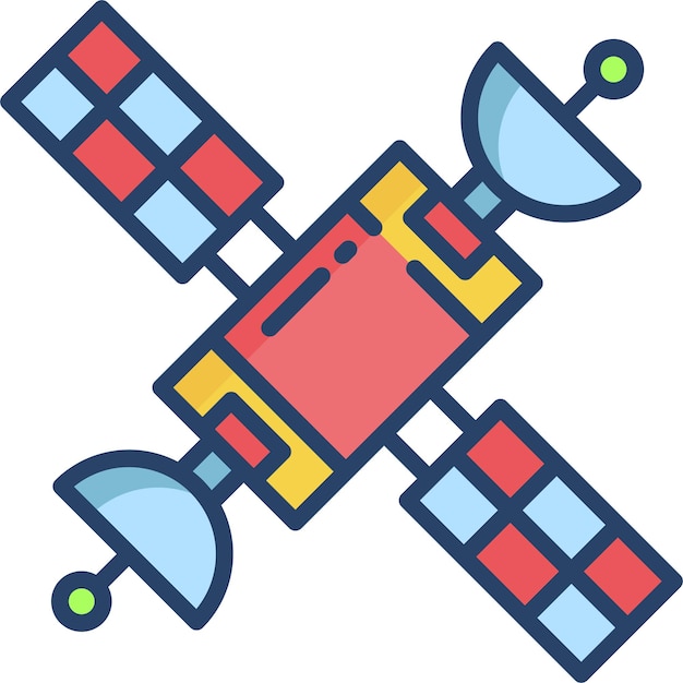 Ilustración vectorial lineal de color de los satélites sólidos