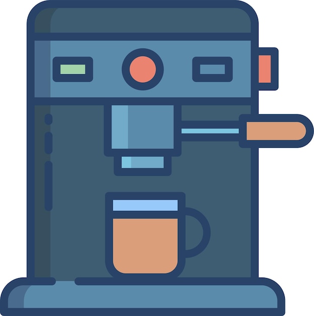 Ilustración vectorial lineal de color sólido de la cafetera
