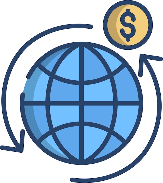 Ilustración vectorial lineal de color sólido de la economía global