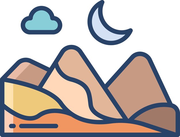 Ilustración vectorial lineal de color sólido de las montañas del desierto