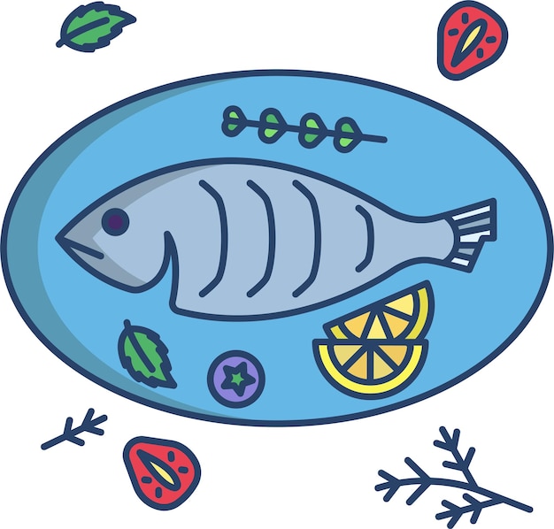 Ilustración vectorial lineal de color sólido de pescado horneado