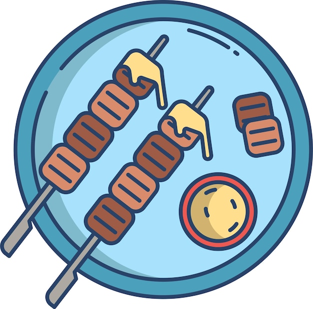 Ilustración vectorial lineal de color sólido de la receta de Satay