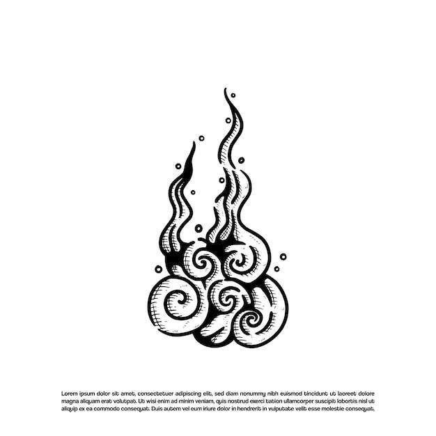 Ilustración vectorial lineal del elemento de llama de fuego oriental dibujada a mano