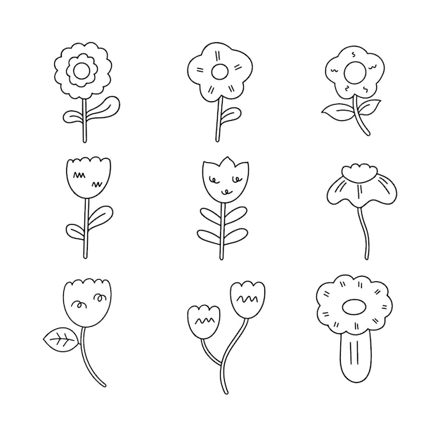 Vector ilustración vectorial de líneas de dibujos de flores