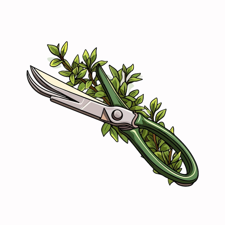 Vector ilustración vectorial de líneas de tijeras de jardín profesionales para recortar setos