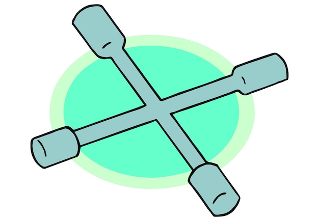 Ilustración vectorial de una llave de rueda de coche para reparar un coche en estilo de dibujos animados