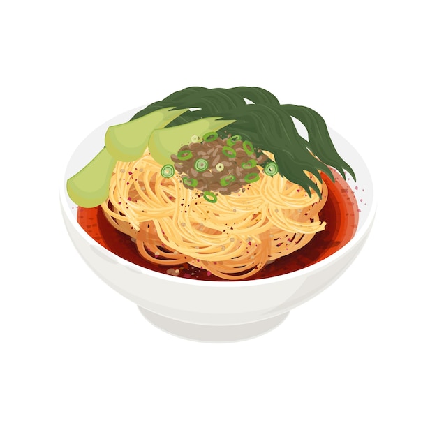 Ilustración vectorial Logo Clipart ajo chile aceite de fideos en un cuenco