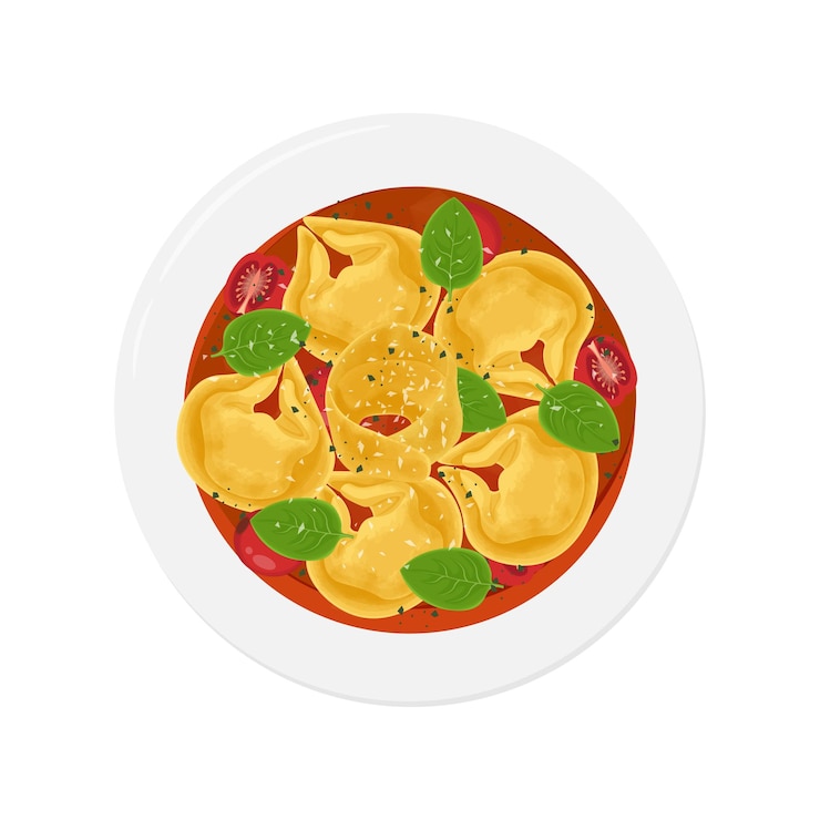 Ilustración vectorial Logo Clipart Vista superior Tortellini al Ragu o Tortelline Bolognese También conocido como Tortellina Bolognese