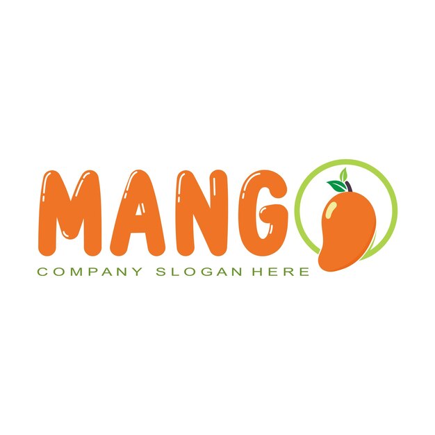 La ilustración vectorial del logo de mango fruta fresca cultivada en el jardín naranja es dulce y fresca