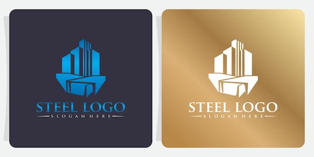 Ilustración vectorial de logotipo de acero con edificio adecuado para su empresa