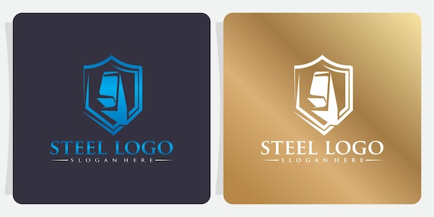 Ilustración vectorial de logotipo de acero con edificio adecuado para su empresa