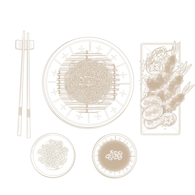 Ilustración vectorial de logotipo Arte de línea Vista superior Tenzaru Soba frío