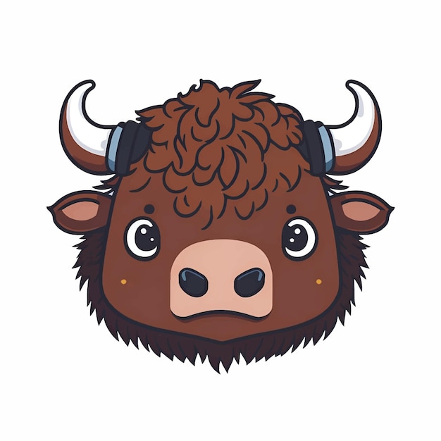 Ilustración vectorial del logotipo de bufalo estilo kawaii icono de personaje animal