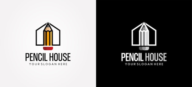 Ilustración vectorial del logotipo de la casa con lápiz de estilo colorido para arquitectura o educación de estudio en el hogar
