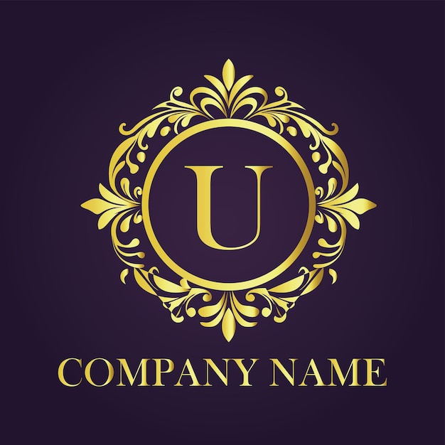 Ilustración vectorial del logotipo de la corona dorada de la letra U