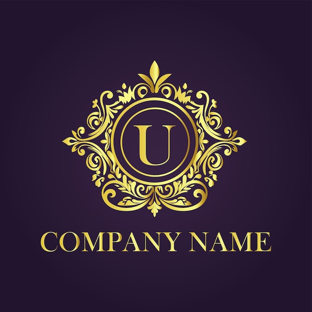 Ilustración vectorial del logotipo de la corona dorada de la letra U
